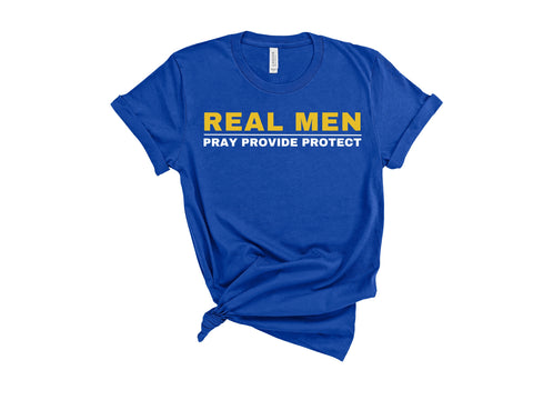 Real Men Pray Provide Protect S/S Tee (yellow words)