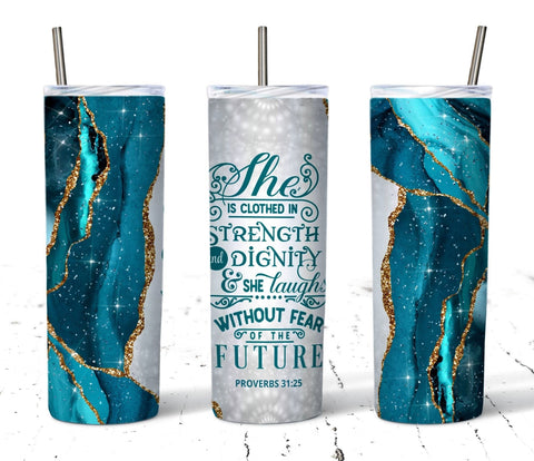 20oz She is clothed in Strength Sublimation Tumbler